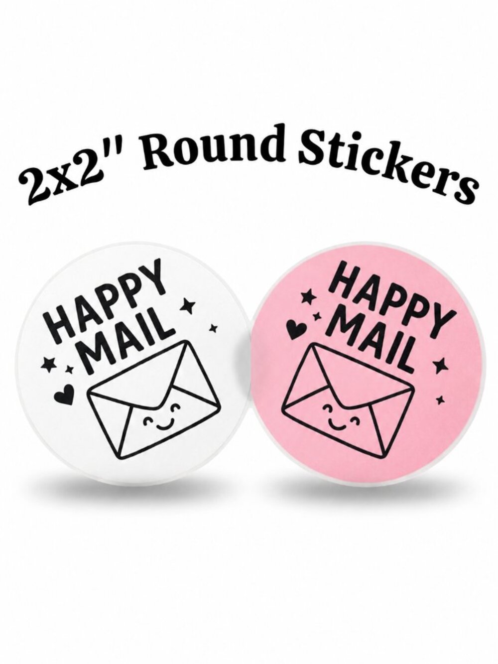Happy Mail Stickers 100 Pack Round Small Business Packaging Labels Pink White